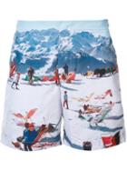 Orlebar Brown Mountain Print Bermuda Shorts, Men's, Size: 32, White, Polyester