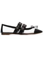 Miu Miu Black Buckled Strap Pvc Leather Flat Pumps