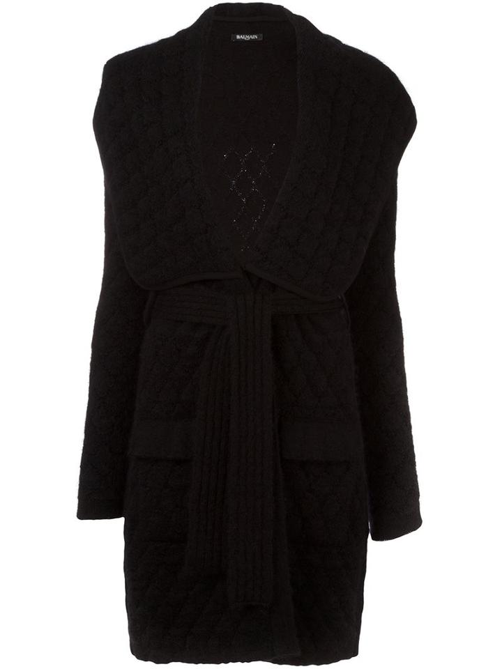 Balmain Diamond Knit Cardi-coat, Women's, Size: 36, Black, Polyamide/mohair/wool