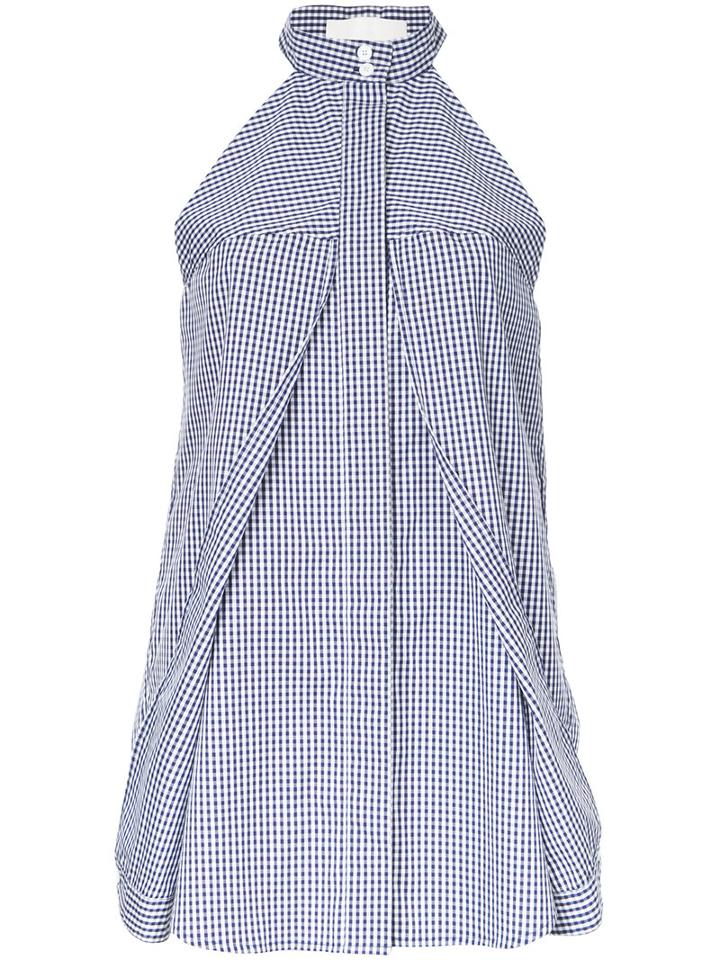 Dion Lee Checked Halterneck Blouse, Women's, Size: 12, Blue, Cotton