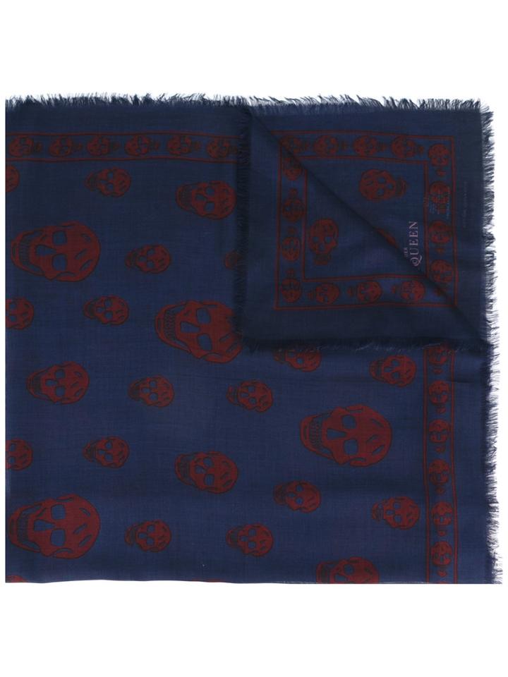 Skull Scarf - Men - Silk/modal - One Size, Blue, Silk/modal, Alexander Mcqueen