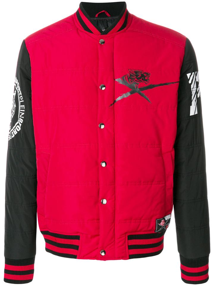 Plein Sport Padded Contrast Bomber Jacket - Red