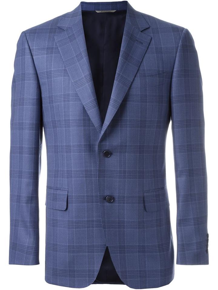 Canali Checked Blazer, Men's, Size: 54, Blue, Cupro/wool