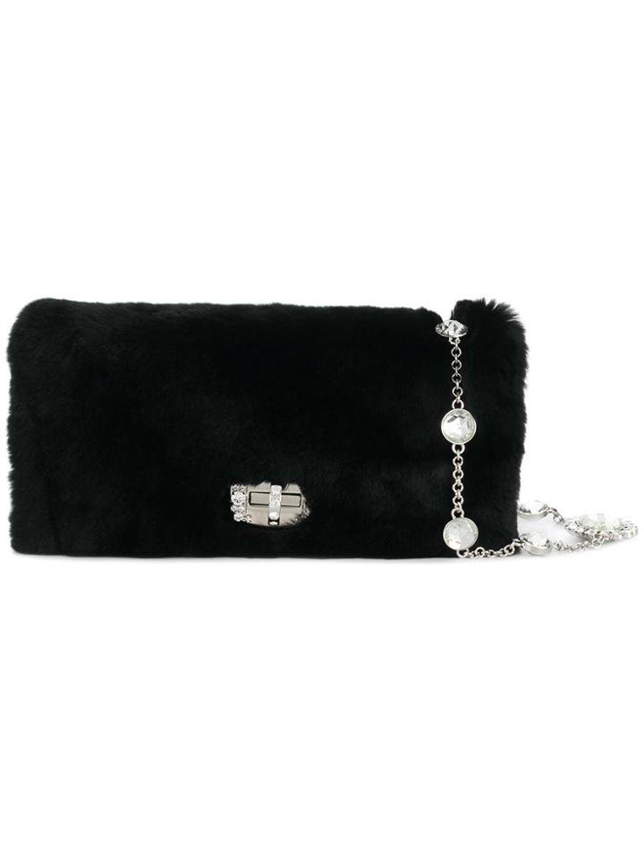 Miu Miu Crystal Strap Rabbit Fur Bag - Black