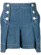 Sacai Pleated Denim Shorts, Women's, Size: 2, Blue, Cotton