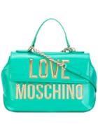 Love Moschino Metallic Logo Fold-over Tote, Women's, Green, Polyurethane