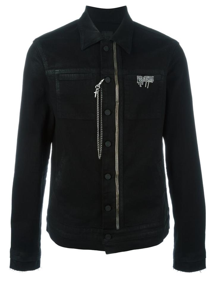 Rta Chain Detail Denim Jacket, Men's, Size: Large, Black, Cotton/polyurethane