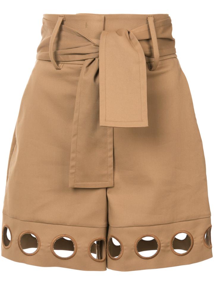 Sara Battaglia High-waisted Hole Detail Shorts - Brown