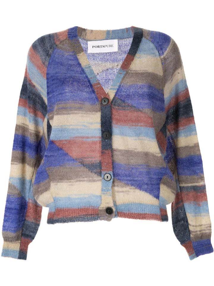 Portspure Striped Relaxed-fit Cardigan - Blue