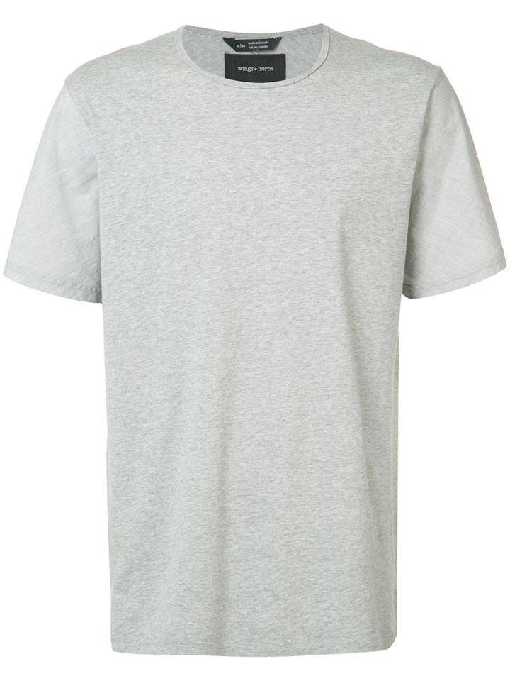 Wings+horns Round Neck T-shirt, Men's, Size: Large, Grey, Cotton
