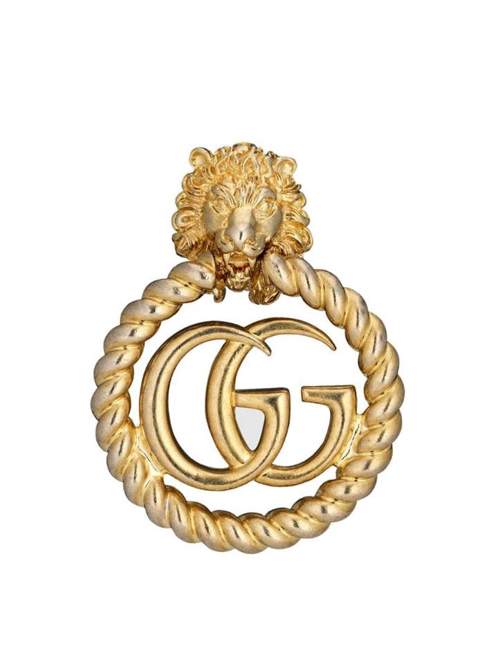 Gucci Orecchino Singolo Testa Di Leone Con Doppia G - Gold