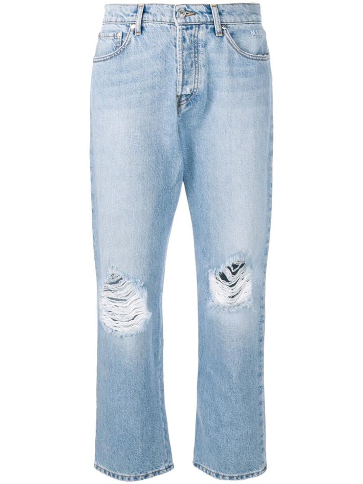 Msgm Distressed Logo Jeans - Blue