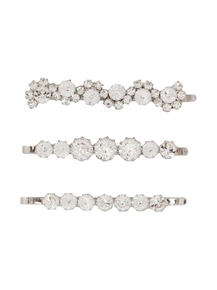 Alessandra Rich Set Of Three Embellished Hair Slides - Silver