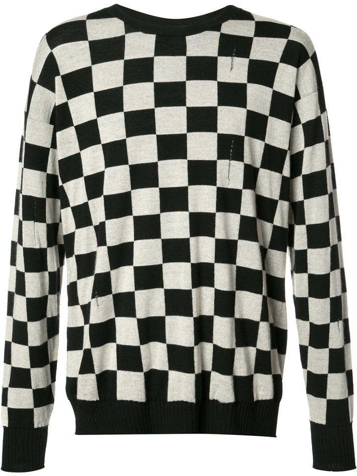 Marc Jacobs Checkered Distressed Knit Jumper, Men's, Size: Small, Black, Wool