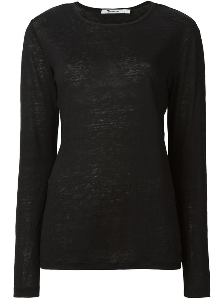 T By Alexander Wang Longsleeved T-shirt, Women's, Size: M, Black, Silk/linen/flax