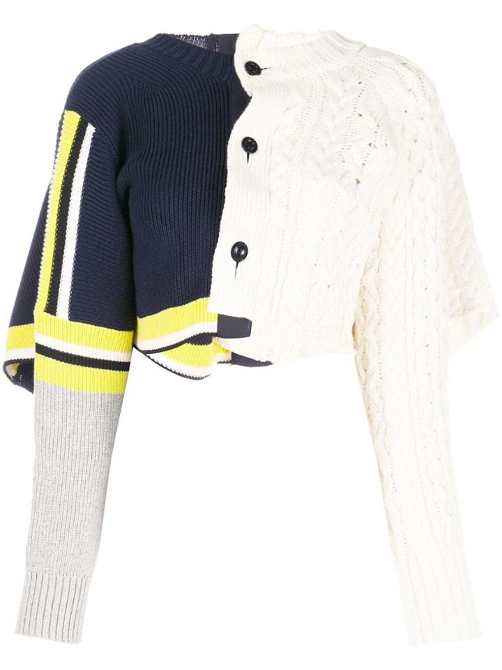 Sacai Cropped Patchwork Cardigan - White