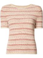 Alice+olivia - Striped Shortsleeved Knit Top - Women - Cotton/nylon/polyester/viscose - M, Pink/purple, Cotton/nylon/polyester/viscose