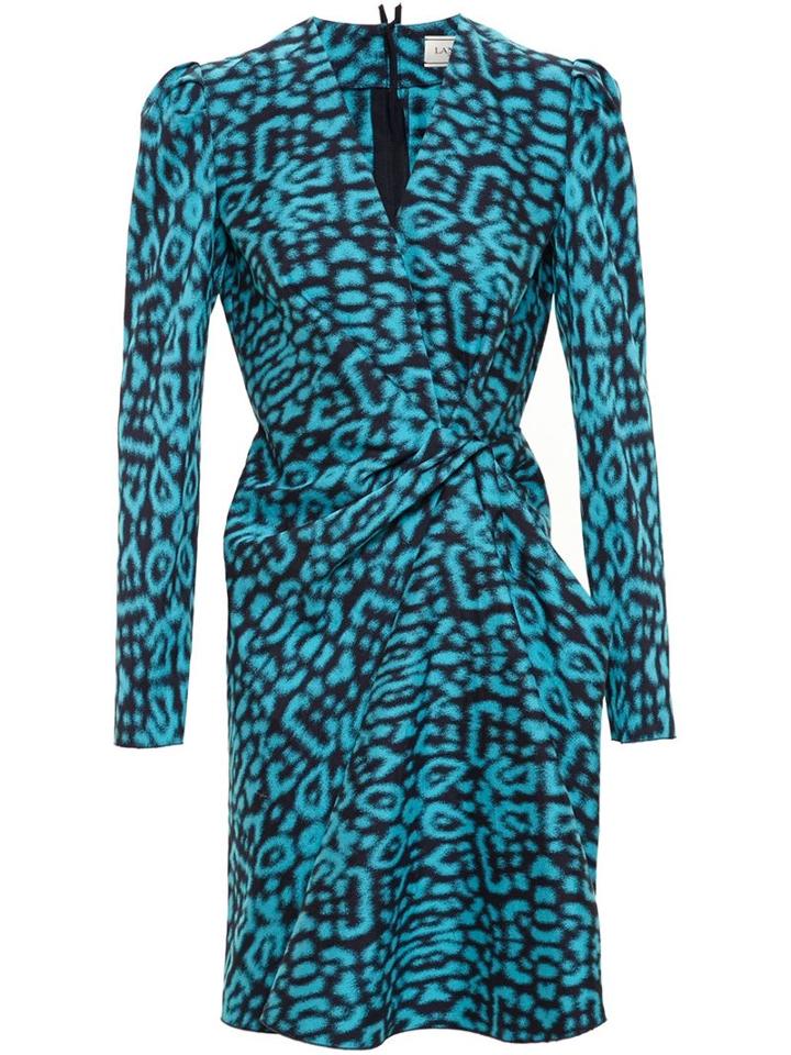 Lanvin Draped Leopard Print Dress, Women's, Size: 36, Blue, Cotton/polyamide/spandex/elastane