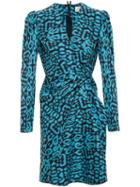 Lanvin Draped Leopard Print Dress, Women's, Size: 36, Blue, Cotton/polyamide/spandex/elastane