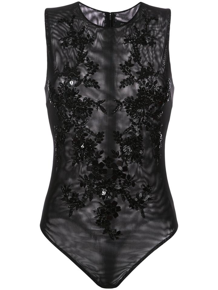 Cushnie Et Ochs Embellished Sleeveless Mesh Bodysuit - Black