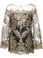 Marchesa Embroidered Boat Neck Top - Black