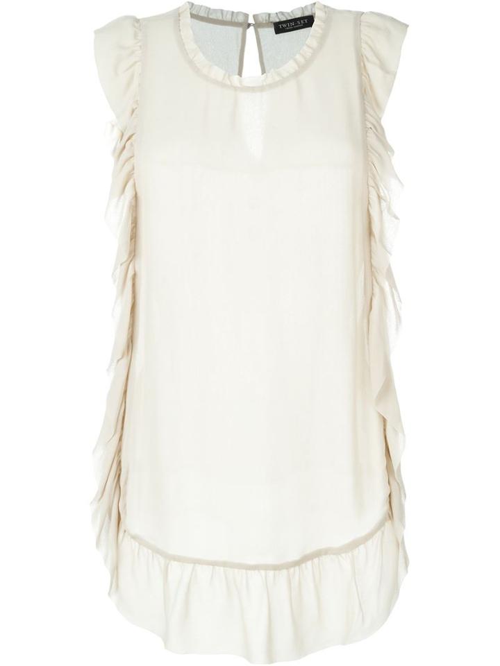 Twin-set Sleeveless Ruffle Blouse, Women's, Size: L, Nude/neutrals, Viscose