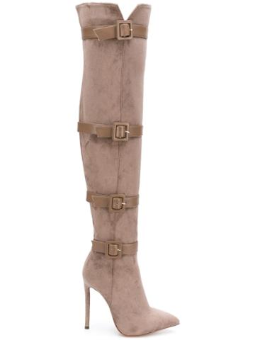 Gianni Renzi Buckled Thigh High Boots - Nude & Neutrals