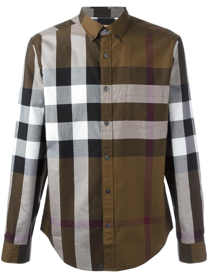Burberry Checked Shirt, Size: Medium, Brown, Cotton
