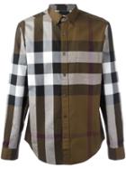 Burberry Checked Shirt, Size: Medium, Brown, Cotton