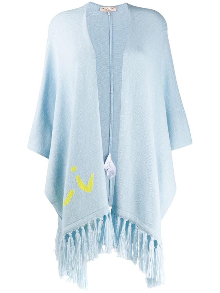 Emilio Pucci Tasselled Logo Cashmere Shawl - Blue