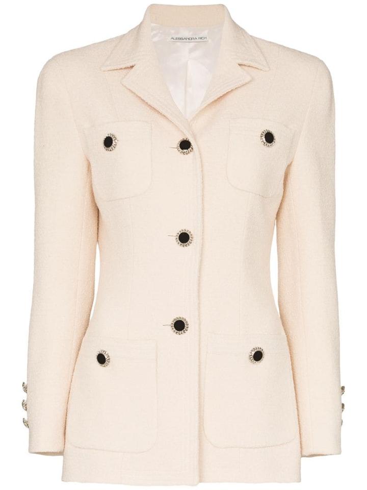 Alessandra Rich Crystal Button-embellished Blazer - Neutrals
