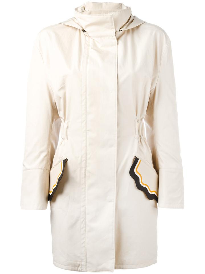 Fendi - Hooded Coat - Women - Silk/cotton/polyester/spandex/elastane - 40, Women's, Nude/neutrals, Silk/cotton/polyester/spandex/elastane