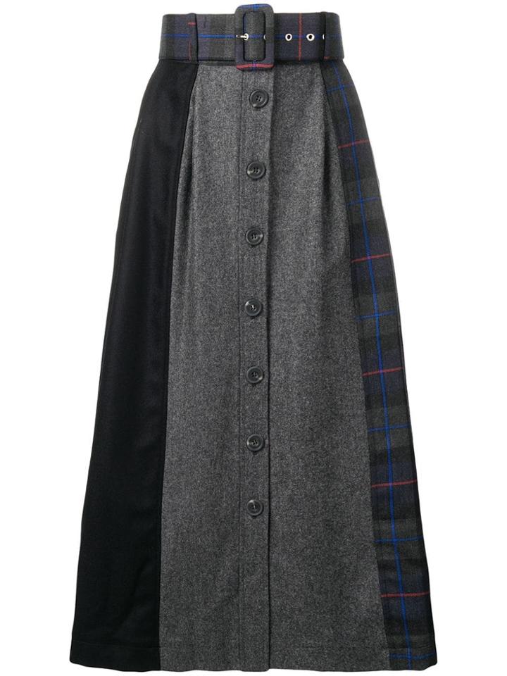 Isa Arfen Belted Patchwork Skirt - Grey