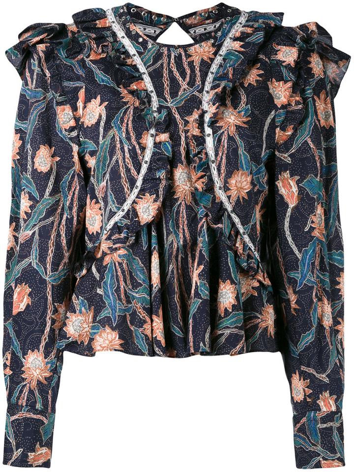 Isabel Marant 'uster' Ruffled Top, Women's, Size: 40, Blue, Cotton/acrylic/brass