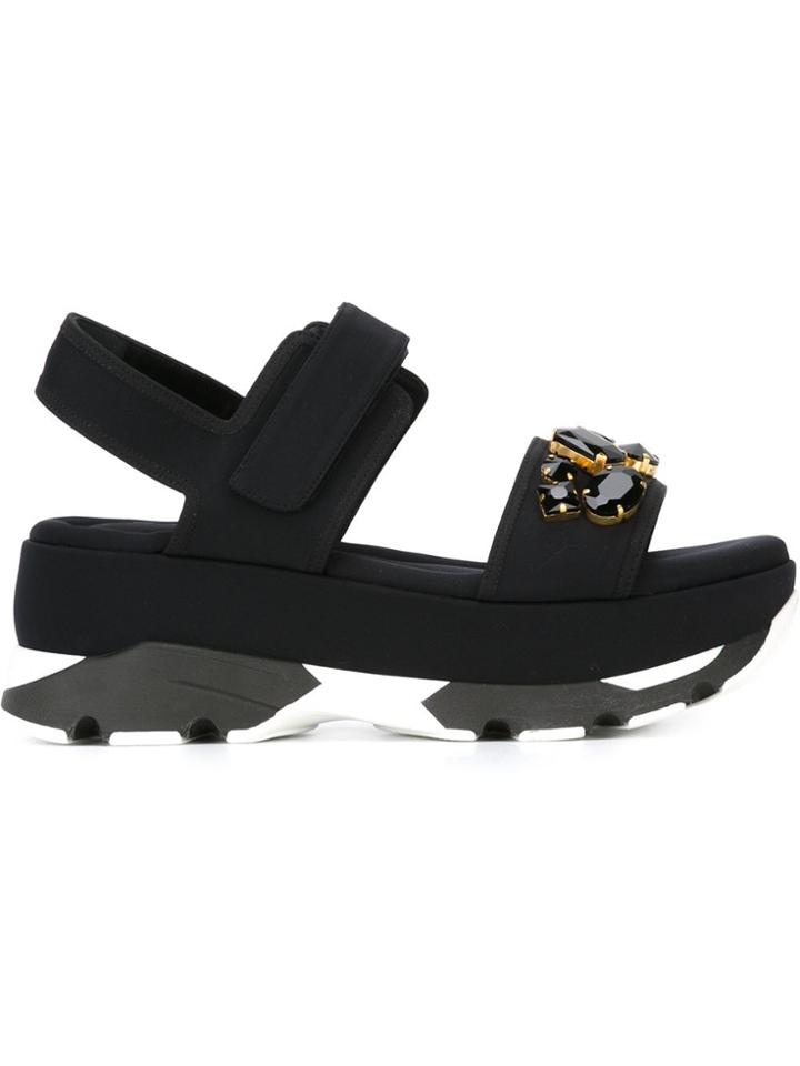Marni Embellished Wedge Sandals - Black
