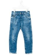 Diesel Kids - Distressed Splatter Detail Carrot Jeans - Kids - Cotton/spandex/elastane - 10 Yrs, Blue