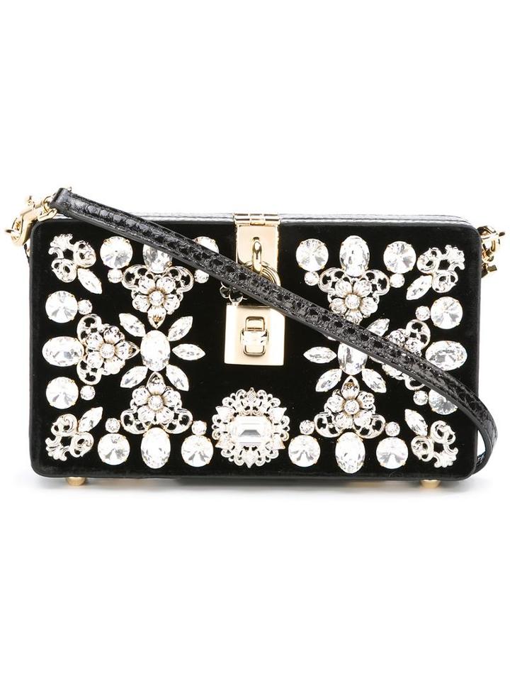 Dolce & Gabbana Dolce Box Clutch, Women's, Black, Leather/velvet/crystal/metal