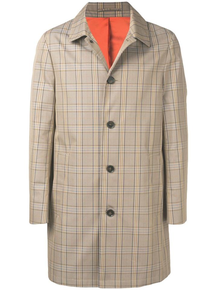 Calvin Klein Plaid Trench Coat - Neutrals
