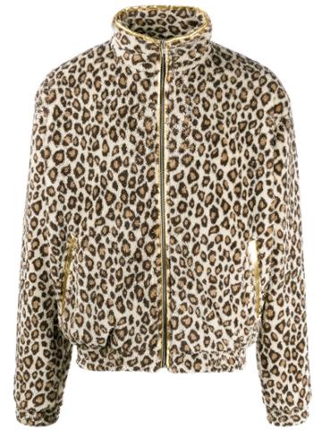 Noon Goons Leopard Print Fleece Bomber Jacket - Neutrals