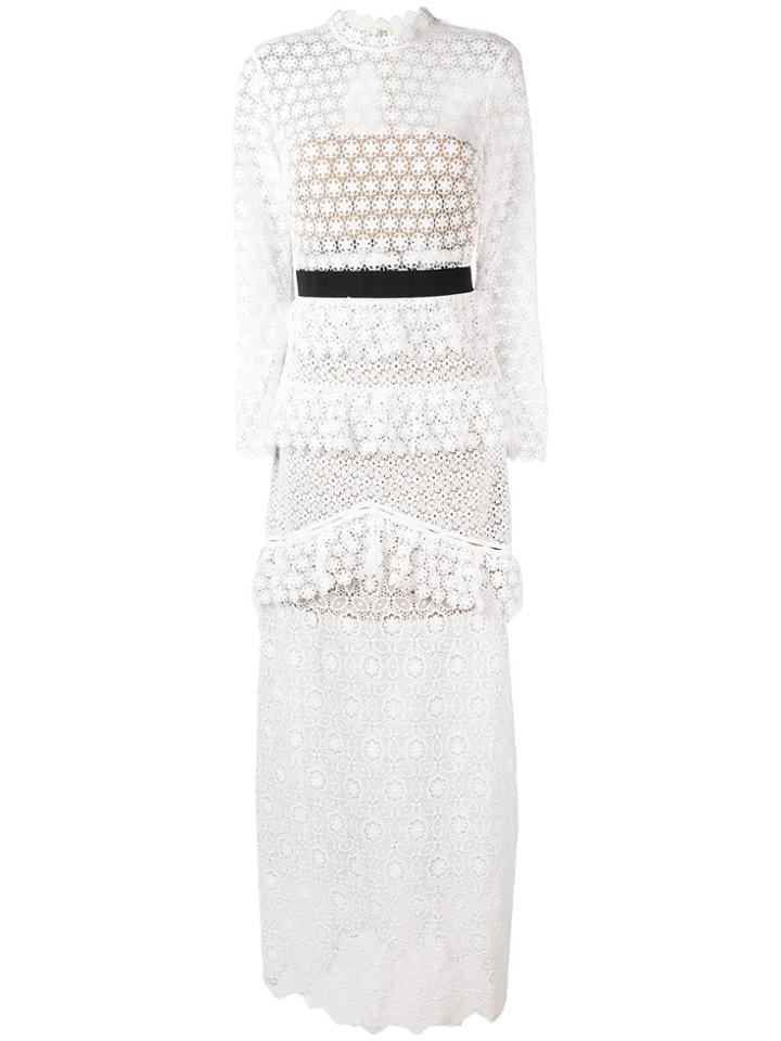 Self-portrait Guipure Lace Floor Length Dress - White