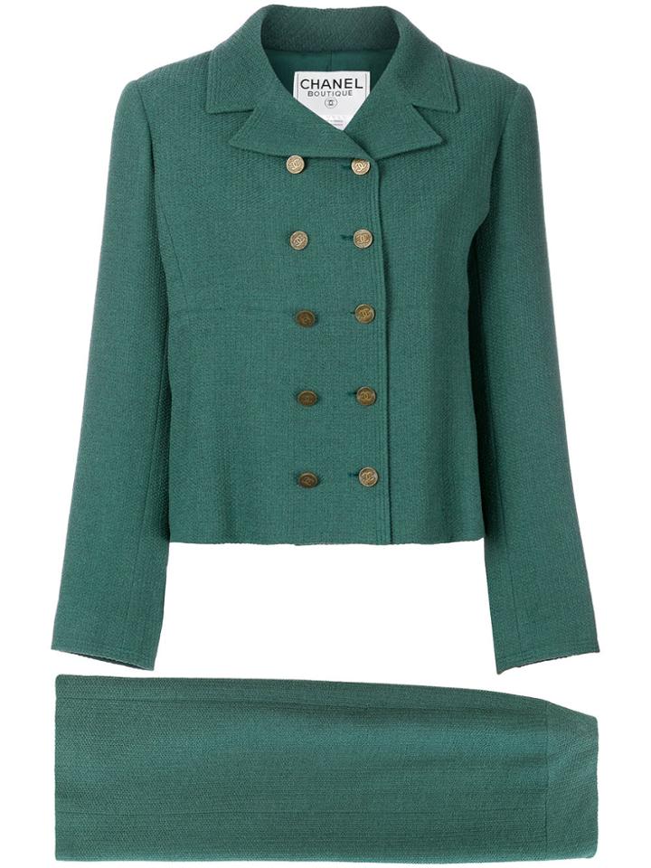 Chanel Vintage 1998 Double-breasted Skirt Suit - Green