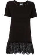 Twin-set Eyelet Lace T-shirt, Women's, Size: Large, Black, Cotton/spandex/elastane/polyester