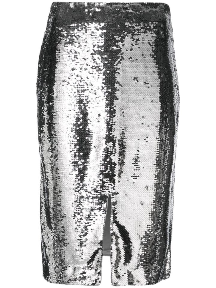 Ganni Sequined Pencil Skirt - Silver