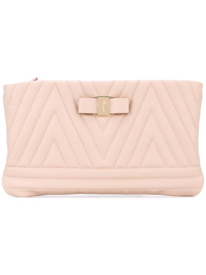Salvatore Ferragamo - Quilted Vara Clutch Bag - Women - Lamb Skin - One Size, Pink/purple, Lamb Skin