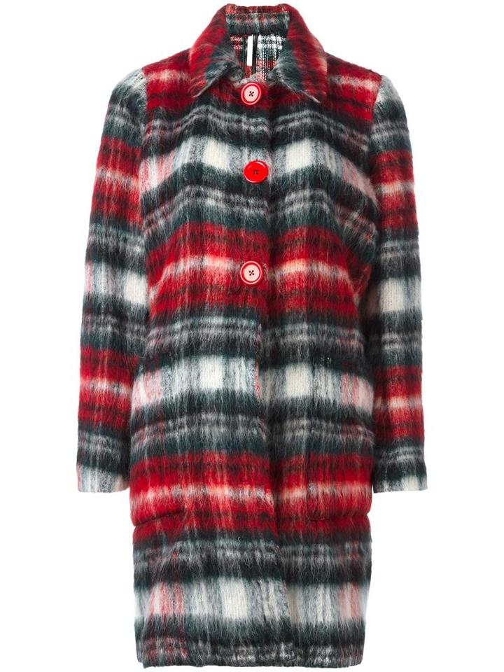 Alcoolique Plaid Single Breasted Coat, Women's, Size: 40, Red, Acrylic/polyester/wool