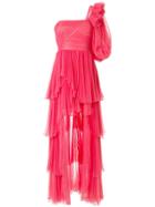 Alberta Ferretti High Low Tulle Dress With Sleeve - Pink