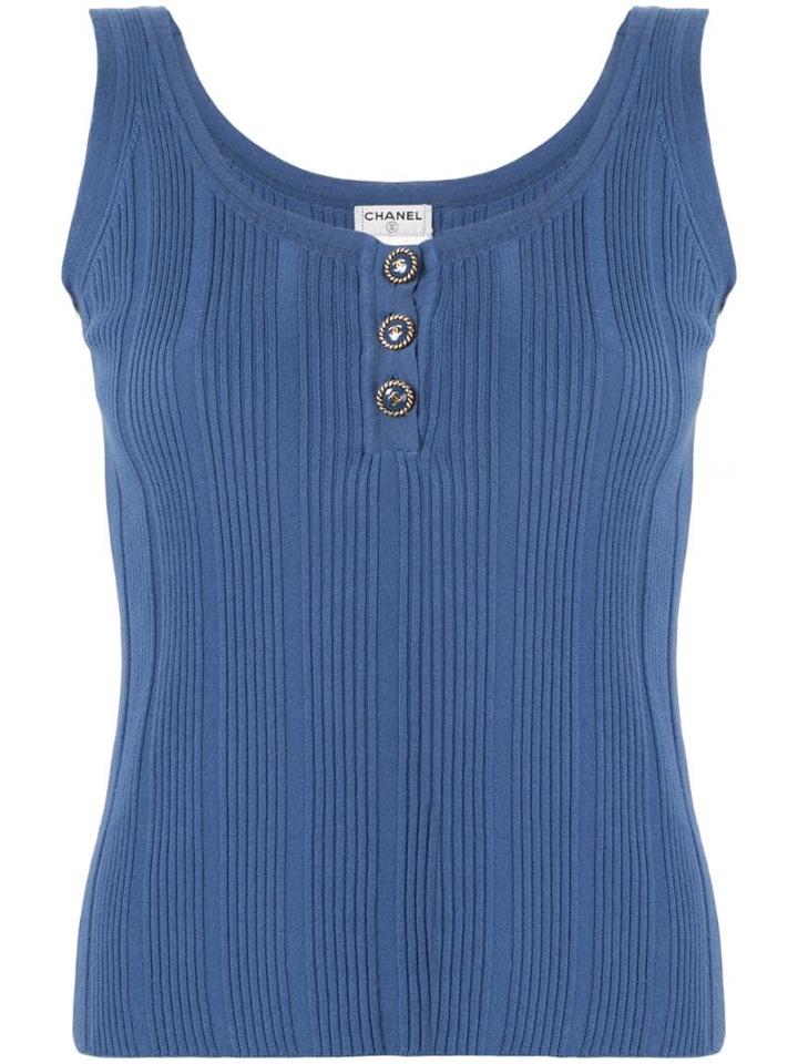 Chanel Pre-owned Ribbed Knitted Tank - Blue