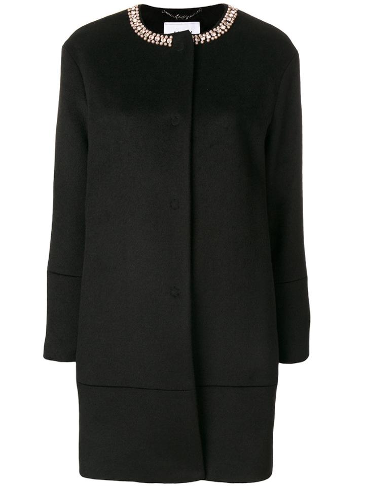 Blugirl Embellished Neck Midi Coat - Black