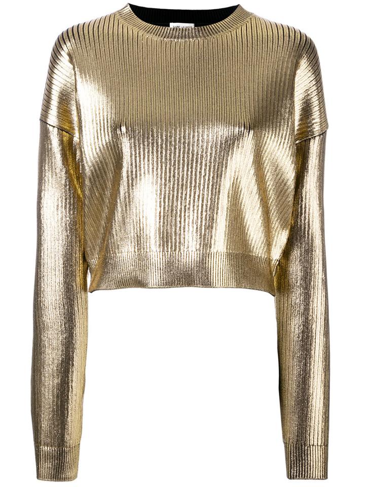 Saint Laurent Coated Metallic (grey) Cropped Jumper, Women's, Size: Medium, Viscose/spandex/elastane