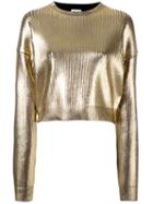 Saint Laurent Coated Metallic (grey) Cropped Jumper, Women's, Size: Medium, Viscose/spandex/elastane